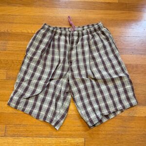 VTG 90s Unionbay Plaid Baggy Pattern drawstring burgundy brown skater shorts L